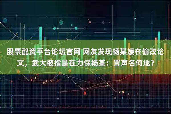 股票配资平台论坛官网 网友发现杨某媛在偷改论文，武大被指是在力保杨某：置声名何地？